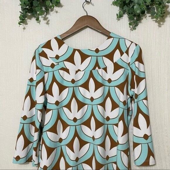 Geometric Print Shirt Blue Brown White | 3/4 Sleeve Boho Chic 5 FOR $25 π΅ π² - Picture 7 of 7
